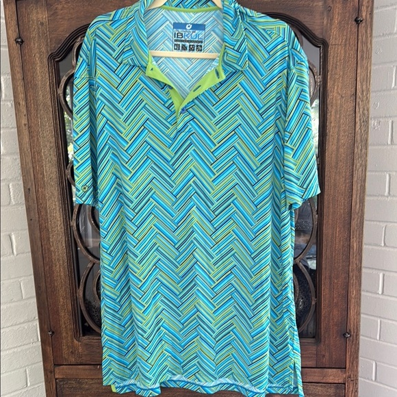 IBKUL Blue and Green Polo Shirt with Chevron Design - Picture 1 of 4
